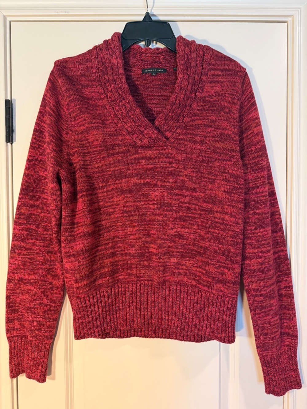 JEANNE PIERRE Red Marled V-Neck Sweater